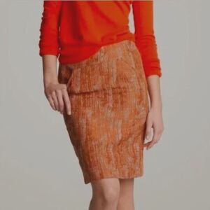 J Crew in Rust & Cream Textured Jacquard Pencil Skirt Size 10 EUC w/ Pockets